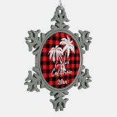 Carlsbad California Beach Palm Tree Red Kariert Schneeflocken Zinn-Ornament (Links)