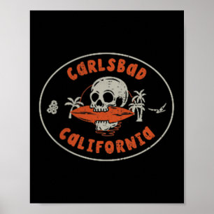 Carlsbad California Ca Skull Surf Tattoo Front &am Poster
