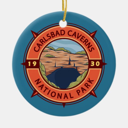 Carlsbad Caverns Nationalpark Retro Kompass Keramik Ornament (Vorne)