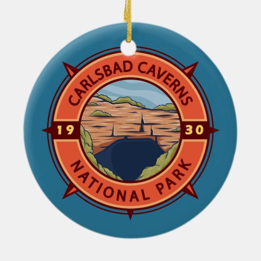 Carlsbad Caverns Nationalpark Retro Kompass Keramik Ornament (Hinten)