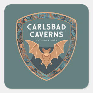 Carlsbad Caverns US National Park Bat Emblem Quadratischer Aufkleber