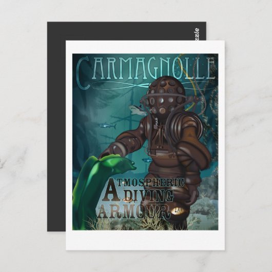 Carmagnolle Diving Rüstung (Steampunk, Retro) Postkarte (Vorne/Hinten)