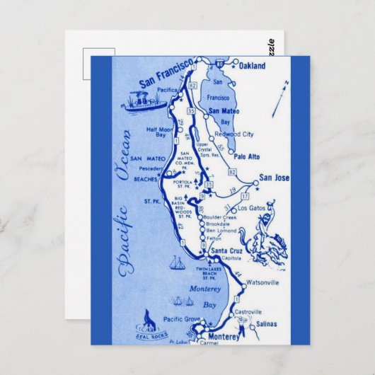"Carmel bis San Francisco Karte (Vorne/Hinten)