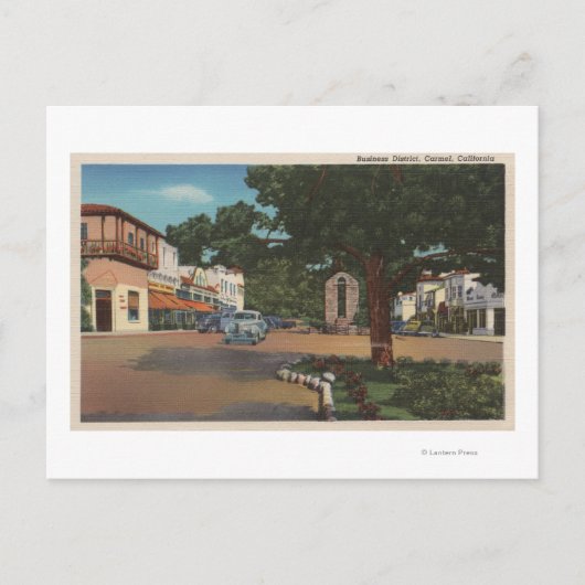 Carmel, CA - Street Scene with Trees and Shops Postkarte (Vorderseite)