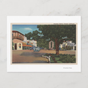Carmel, CA - Street Scene with Trees and Shops Postkarte