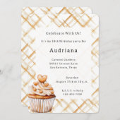 Carmel Cream Hearts Cupcake Birthday Einladung (Vorne/Hinten)