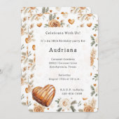 Carmel Cream Hearts Floral Caramel Birthday Einladung (Vorne/Hinten)