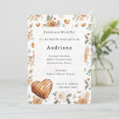 Carmel Cream Hearts Floral Caramel Birthday Einladung (Stehend Vorderseite)