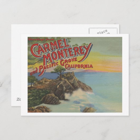 Carmel, Monterey, & Pacific Grove, CA - begrüßt Postkarte (Vorne/Hinten)