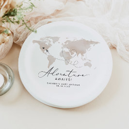 CARMEN Beige Karte Adventure Baby Dusche Pappteller