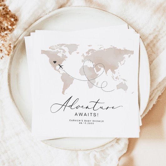CARMEN Beige Karte Adventure Baby Dusche Serviette