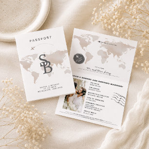 CARMEN Beige Weltkarte Pass Hochzeit Einladung
