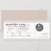 CARMEN Beige World Map Boarding Pass RSVP Card