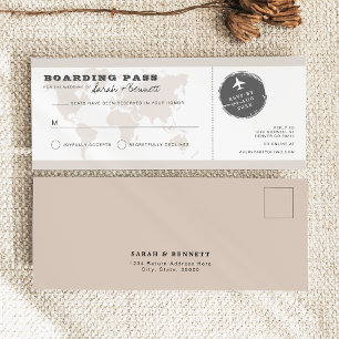CARMEN Beige World Map Boarding Pass RSVP Card Menükarte