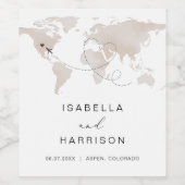CARMEN Beige World Map Hochzeit in Urlaubsort Weinetikett (Einzelnes Label)