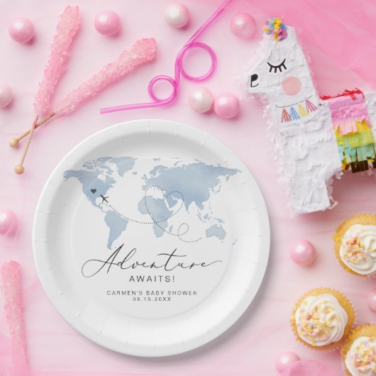 CARMEN Dusty Blue Map Adventure Baby Shower Pappteller (Party)