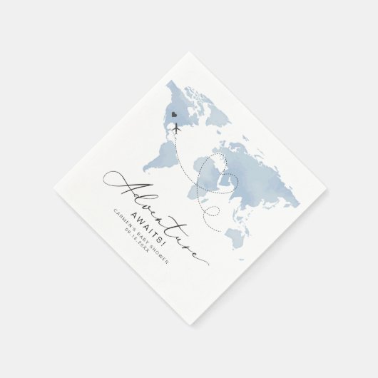 CARMEN Dusty Blue Map Adventure Baby Shower Serviette (Ecke)