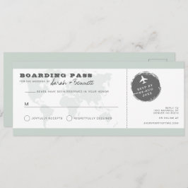 CARMEN Green World Map Boarding Pass RSVP Card Einladung