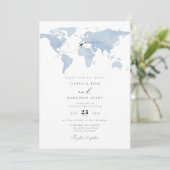 CARMEN Zielort Blue Watercolor Karte Hochzeit (Stehend Vorderseite)