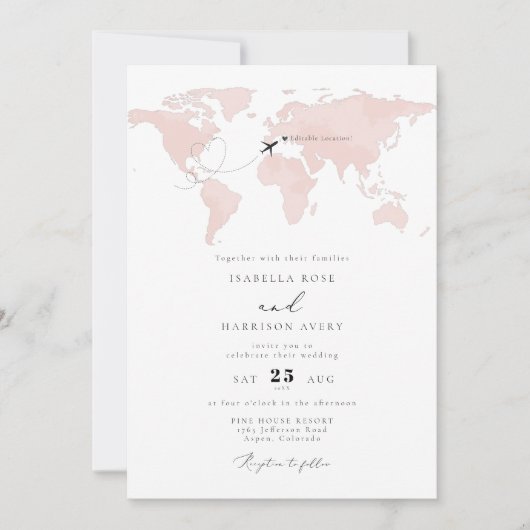 CARMEN Zielort Blush Wasserfarbe Karte Hochzeit (Vorderseite)