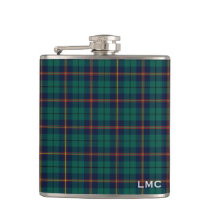Carmichael Tartan Dark Green Kariert Monogram Flachmann
