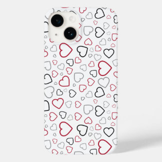 Carmin Red Gray Happy Hearts Muster Case-Mate iPhone 14 Hülle