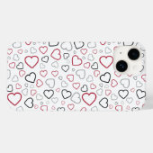 Carmin Red Gray Happy Hearts Muster Case-Mate iPhone Hülle (Rückseite (Horizontal))
