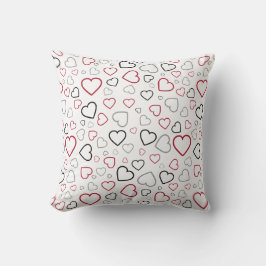 Carmin Red Gray Happy Hearts Muster Kissen