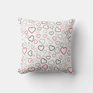 Carmin Red Gray Happy Hearts Muster Kissen