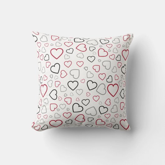 Carmin Red Gray Happy Hearts Muster Kissen (Vorderseite)
