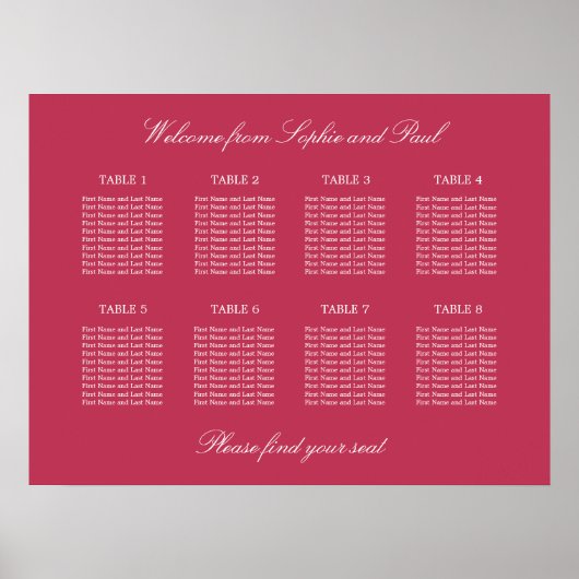 Carmine Magenta 8 Tischkarten Poster (Vorne)