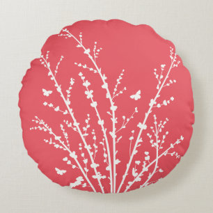 Carmine Pink Schmetterlinge Botanische Branchen Mo Rundes Kissen
