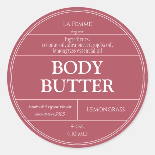 Carmine Pink & White Boho Kosmetikprodukt-Etikett Runder Aufkleber (Vorderseite)