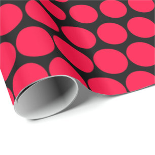 Carmine Red Polka Dot Modern Black Geschenkpapier