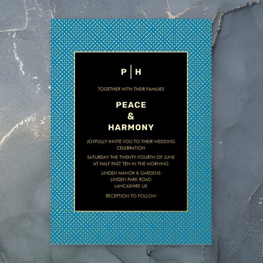 Carnaby Confetti Gold Blue Black Wedding Folieneinladung