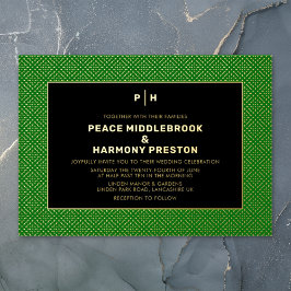 Carnaby Confetti Gold Green Black Wedding Folieneinladung