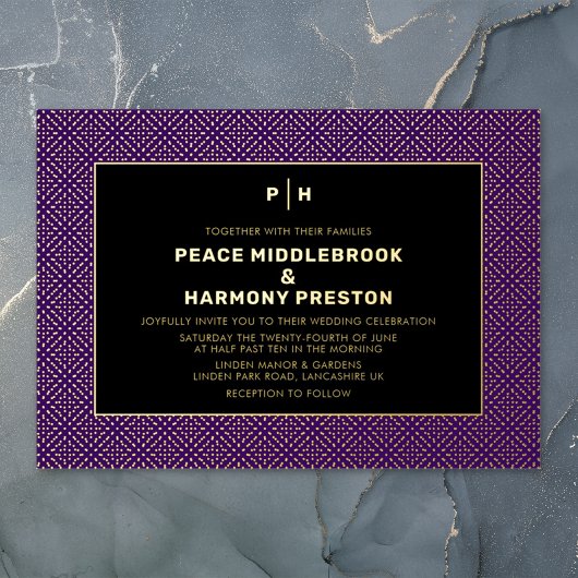 Carnaby Confetti Gold Lila Black Wedding Folieneinladung