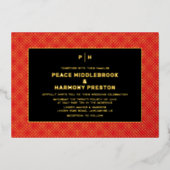 Carnaby Confetti Gold Red Black Wedding Folieneinladung (Vorderseite)