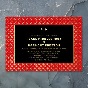 Carnaby Confetti Gold Red Black Wedding Folieneinladung