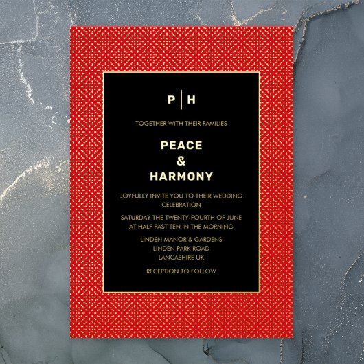 Carnaby Confetti Gold Red Black Wedding Folieneinladung