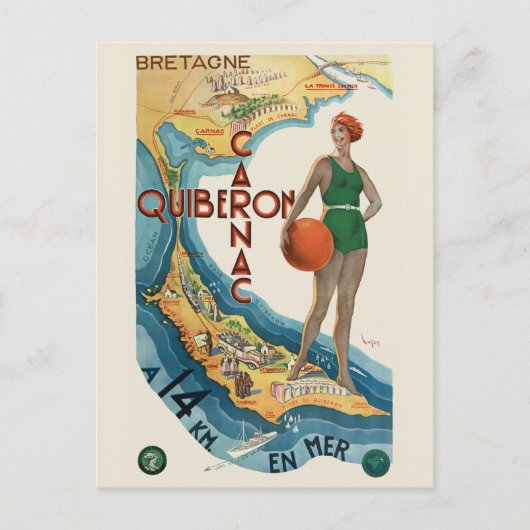 Carnac - Quiberon France Vintage Poster 1930 Postkarte (Vorderseite)