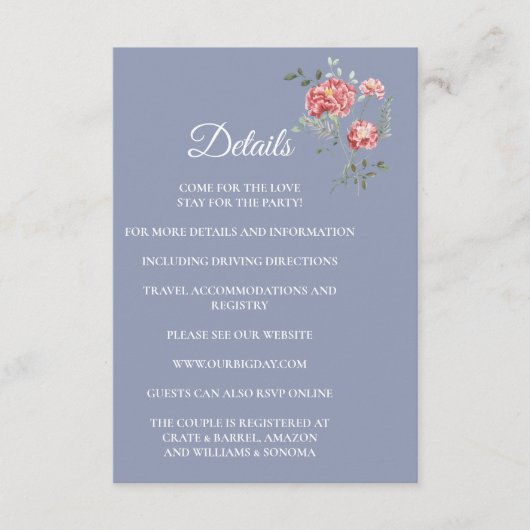 Carnation and Blue Enclosure Card Details Begleitkarte (Vorderseite)