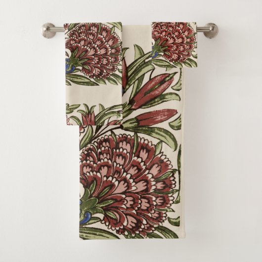 Carnation Blume Tile Antique Rustikale Kunst Badhandtuch Set (Insitu)