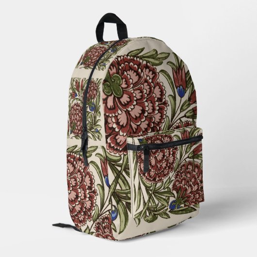 Carnation Blume Tile Antique Rustikale Kunst Bedruckter Rucksack (Rückseitige Ecke links)