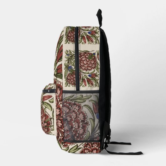 Carnation Blume Tile Antique Rustikale Kunst Bedruckter Rucksack (Rechts)