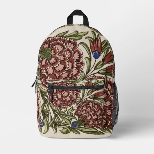 Carnation Blume Tile Antique Rustikale Kunst Bedruckter Rucksack (Vorderseite)