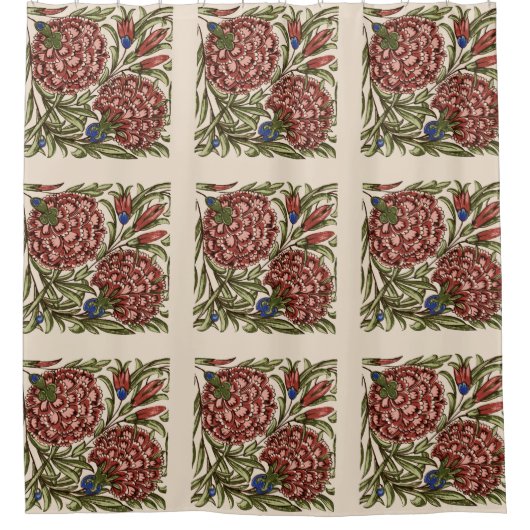 Carnation Blume Tile Antique Rustikale Kunst Duschvorhang (Vorderseite)
