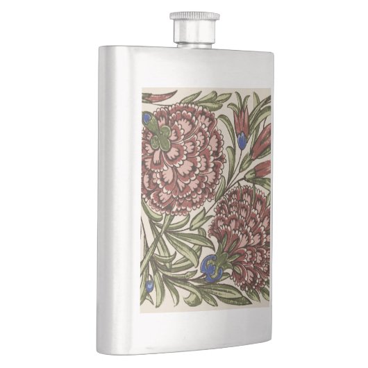 Carnation Blume Tile Antique Rustikale Kunst Flachmann (Rechts)