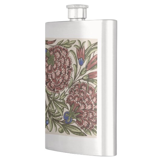 Carnation Blume Tile Antique Rustikale Kunst Flachmann (Links)