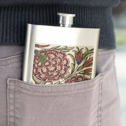 Carnation Blume Tile Antique Rustikale Kunst Flachmann (Beispiel)